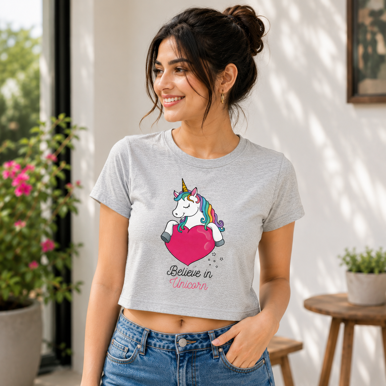 Believe in Unicorns Women's Crop Tee | Cute Unicorn Crop Top