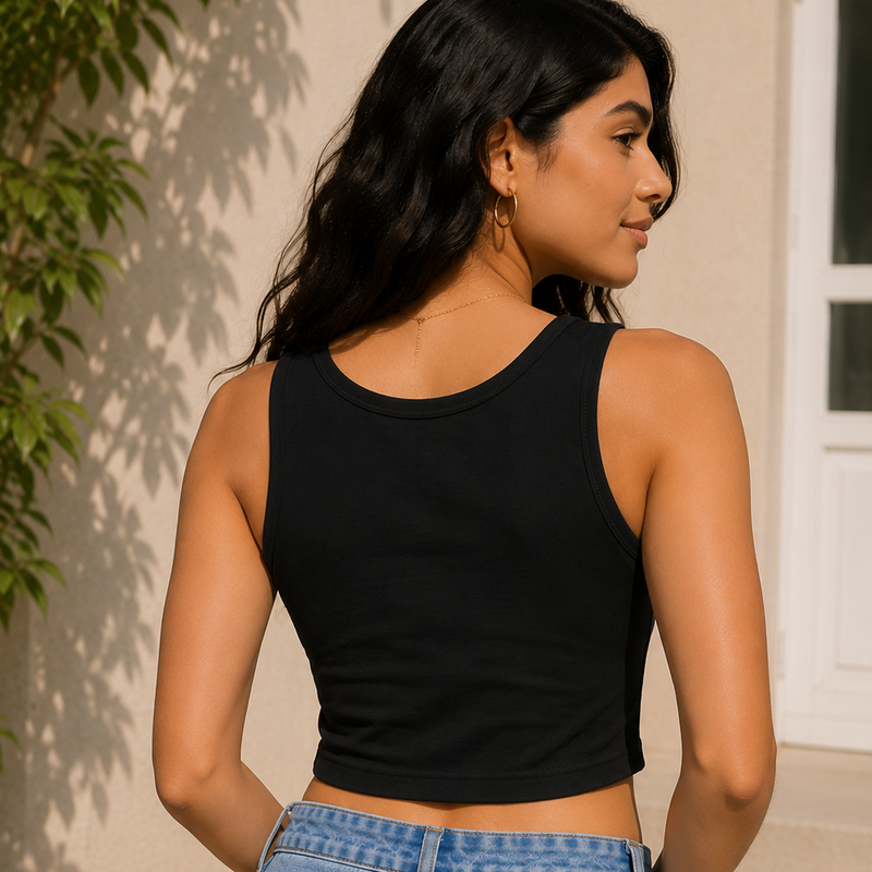 Sixth Aura Authentic Black Crop Tank | Women's Varsity Cotton Top