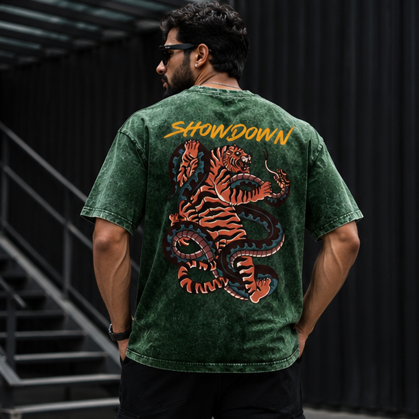 Showdown Acid Wash Oversized T-Shirt | Unisex Streetwear – Green