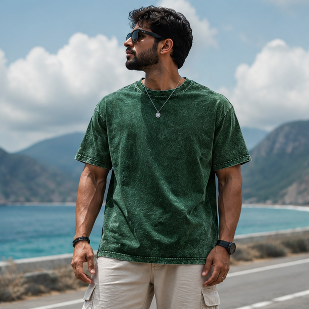 Showdown Acid Wash Oversized T-Shirt | Unisex Streetwear – Green