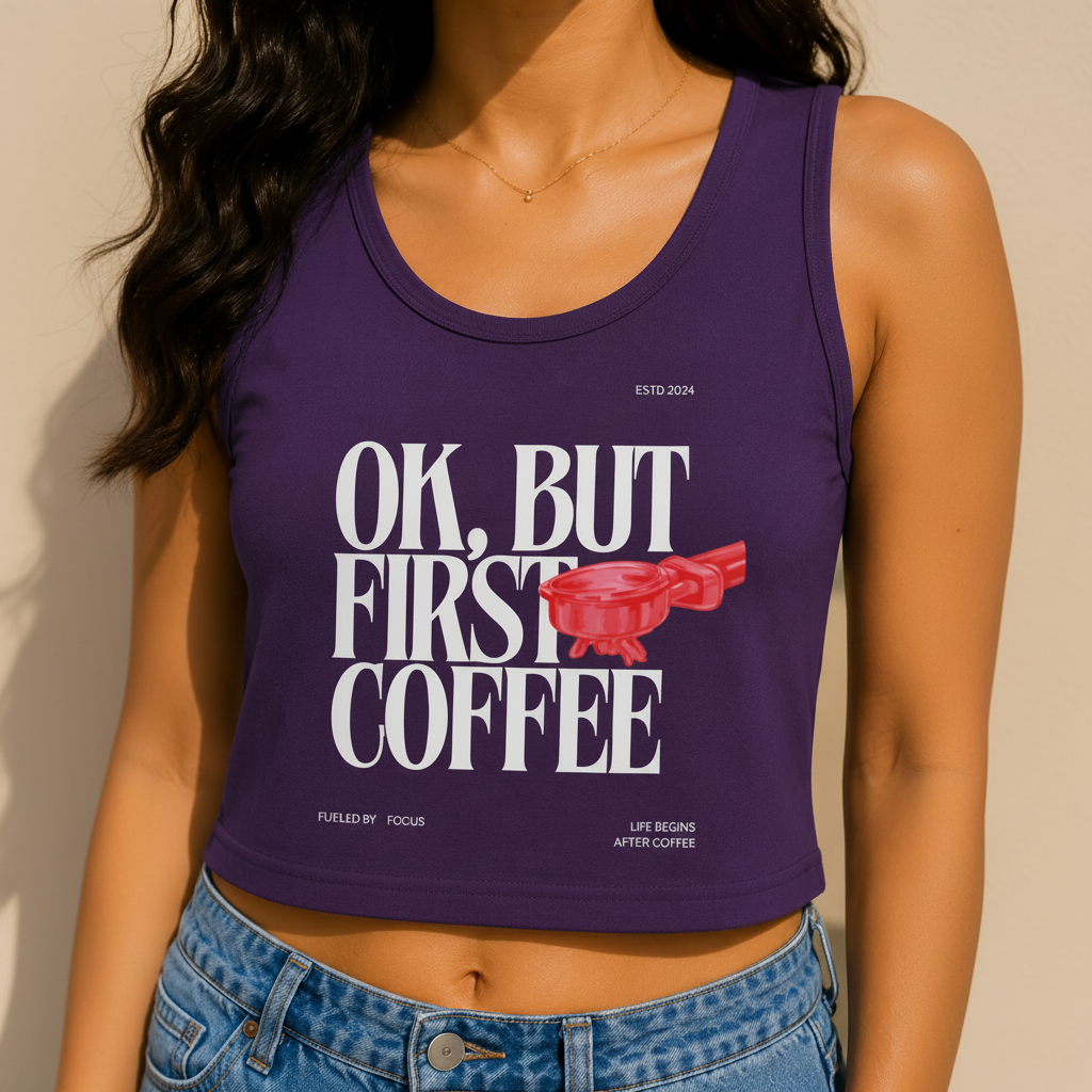 OK But First Coffee Crop Tank Top for Women | Premium Women's Graphic Tank