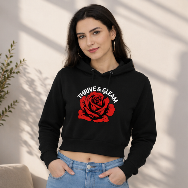 Thrive & Gleam Crop Hoodie | Women's Graphic Streetwear