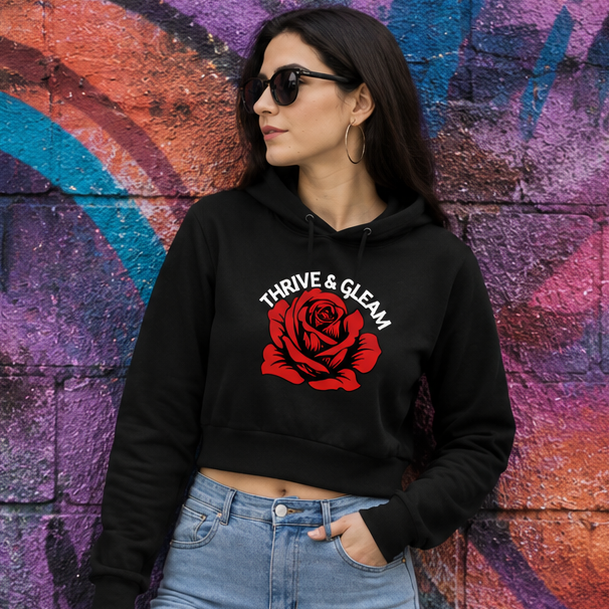 Thrive & Gleam Crop Hoodie | Women's Graphic Streetwear