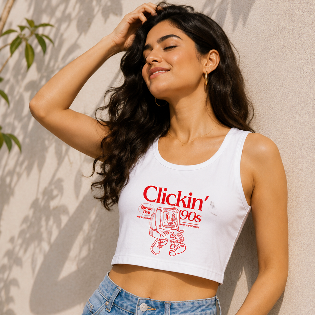 Clickin' Since 90s White Crop Tank | Women's Retro Cotton Crop Top
