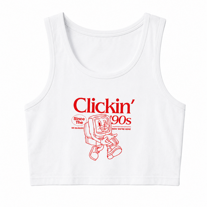 Clickin' Since 90s Crop Tank for Women | Retro Graphic Cotton Crop Top