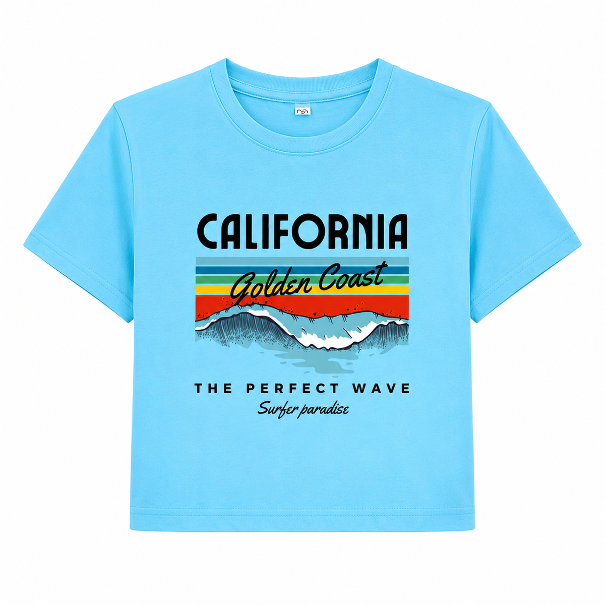 California Golden Coast Crop Tee | Women's Blue Beach Graphic Top