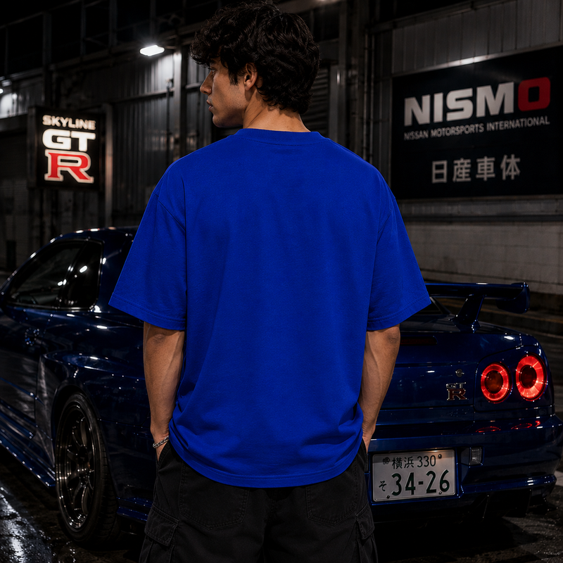 Godzilla GT-R Oversized T-Shirt | JDM Car-Culture Streetwear – Royal Blue