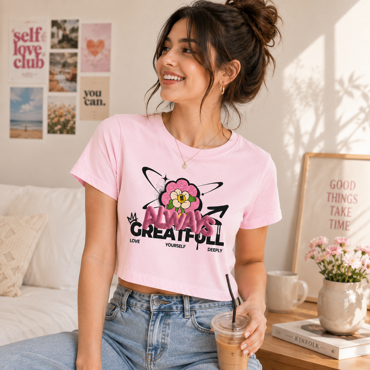 Always Grateful Crop Tee | Women's Positive Floral Graphic Top