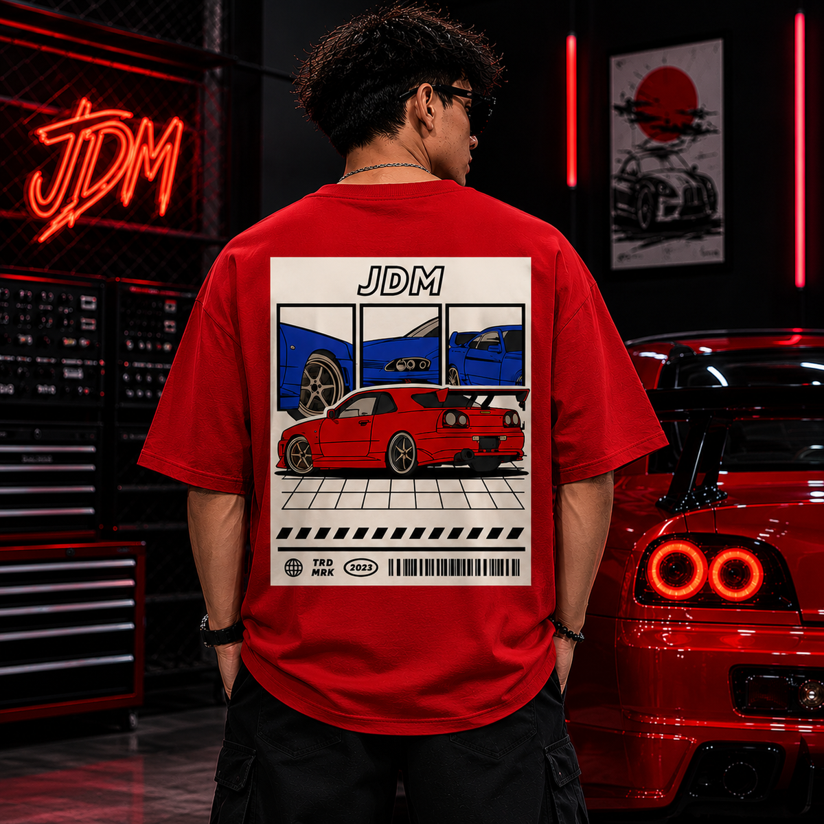 JDM Oversized T-Shirt | Japanese Car-Culture Streetwear – Red