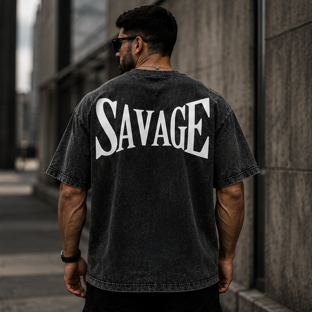 Savage Acid Wash Oversized T-Shirt | Unisex Streetwear – Black