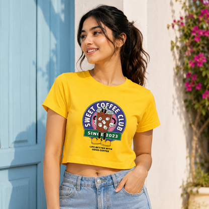Sweet Coffee Club Women's Crop Tee | Coffee Lover Graphic Crop Top