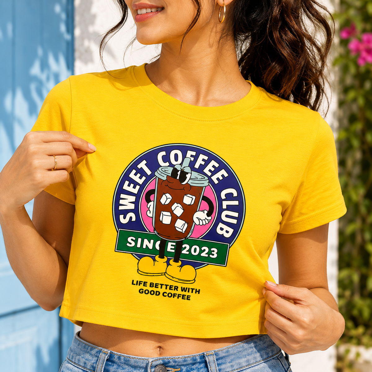 Sweet Coffee Club Crop Tee | Women's Retro Coffee Graphic Top