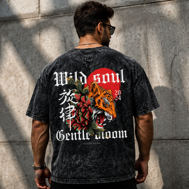 Tiger Bloom Acid Washed Oversized T-Shirt