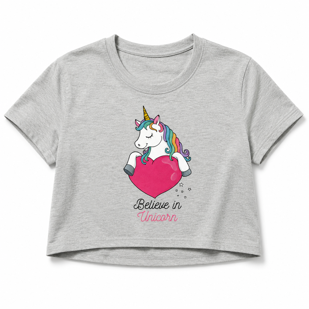 Believe in Unicorns Women's Crop Tee | Cute Unicorn Crop Top