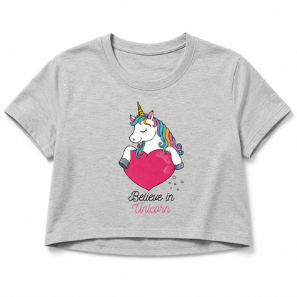 Believe in Unicorns Women's Crop Tee | Cute Unicorn Crop Top
